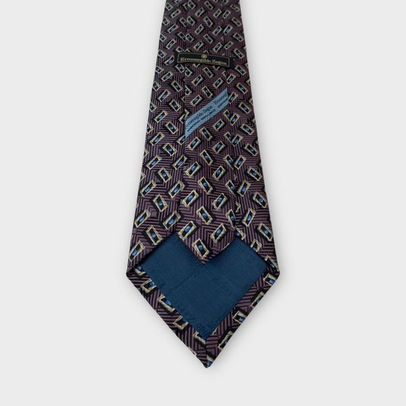 $210 Ermenegildo ZEGNA Exclusive Mens Designer Necktie SILK Geometric 56L x 3.75 - Picture 9 of 11
